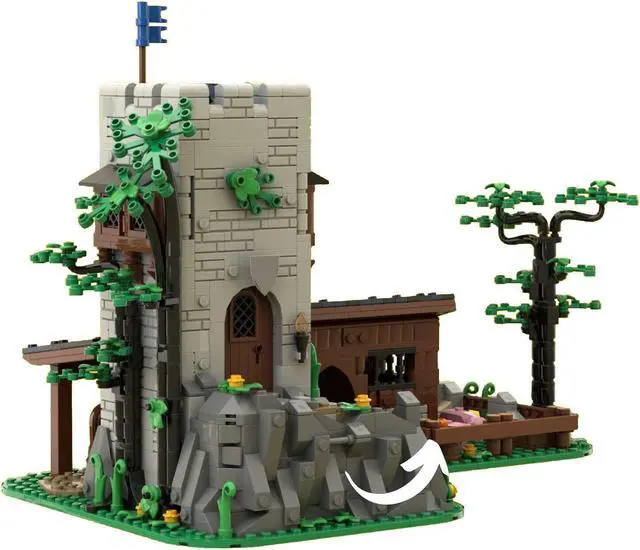 Alt view image 3 of 3 - ZITIANYOUBUILD Watchtower with Cottage and Crypt Expansion for Castle 1403 Pieces MOC