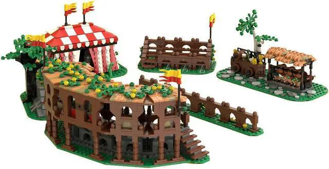 Alt view image 2 of 7 - ZITIANYOUBUILD 6x Builds Grandstand Wooden Stand Tent Torunament Fence 1882 Pieces MOC