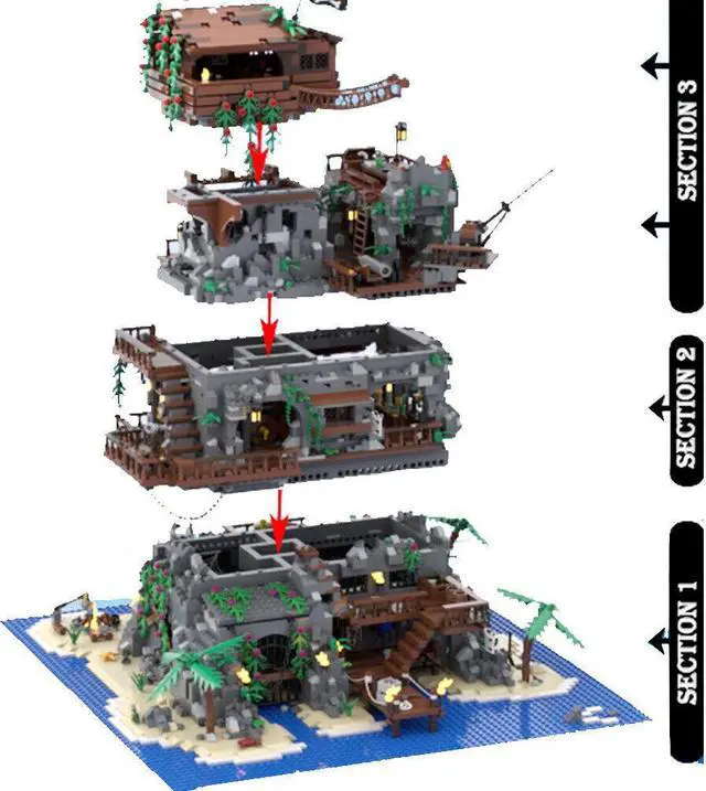 Alt view image 3 of 4 - ZITIANYOUBUILD MOC-99393 Pirate Fortress on Rocky Island Modular Building 6609 Pieces MOC
