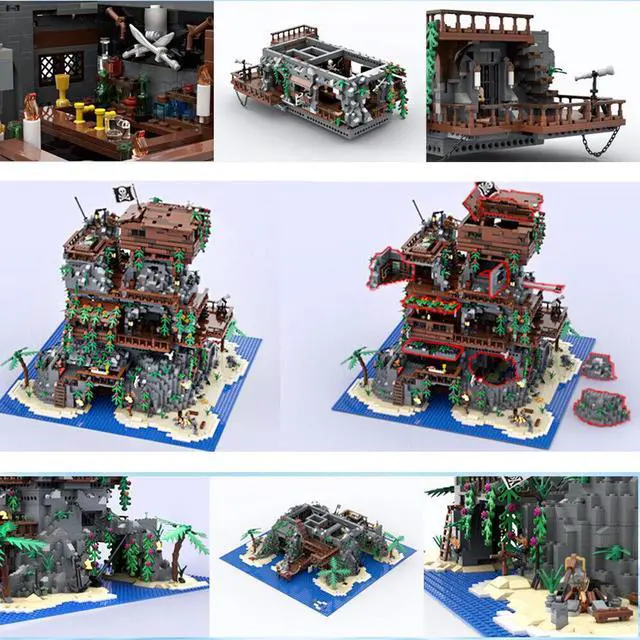 Alt view image 4 of 4 - ZITIANYOUBUILD MOC-99393 Pirate Fortress on Rocky Island Modular Building 6609 Pieces MOC