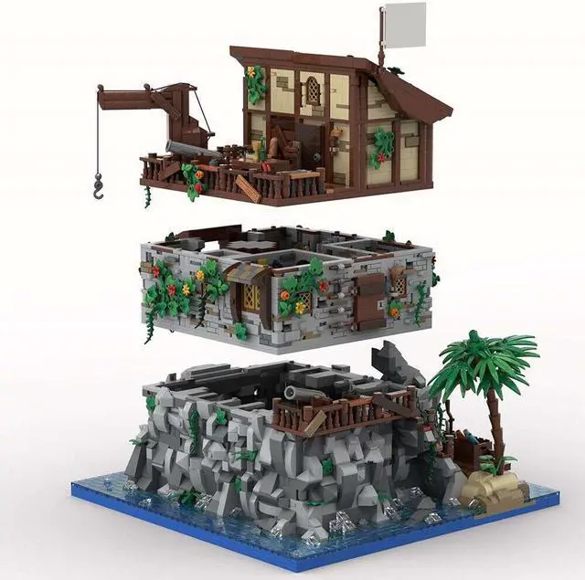 Alt view image 3 of 6 - ZITIANYOUBUILD MOC-105796 Medieval Pirate's House on Island with Interior 5887 Parts