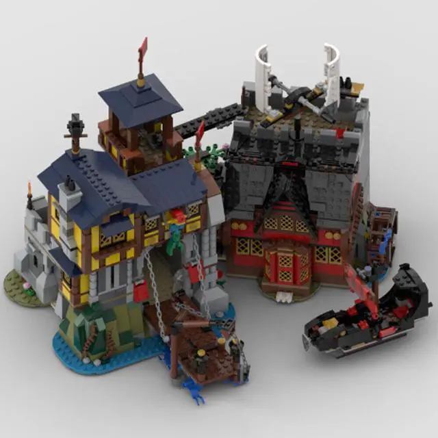 Alt view image 2 of 4 - ZITIANYOUBUILD MOC-150348 Castle Port and Pirate Tavern with Ship and Garden Path 2284 Parts