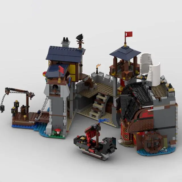Alt view image 3 of 4 - ZITIANYOUBUILD MOC-150348 Castle Port and Pirate Tavern with Ship and Garden Path 2284 Parts