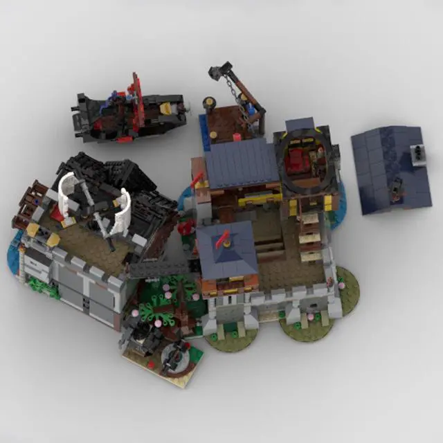 Alt view image 4 of 4 - ZITIANYOUBUILD MOC-150348 Castle Port and Pirate Tavern with Ship and Garden Path 2284 Parts