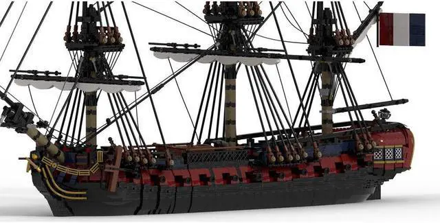 Alt view image 3 of 4 - ZITIANYOUBUILD MOC-144875 28-Gun Frigate Full Rigged Ship with 3 Masts and Interior 6149 Parts