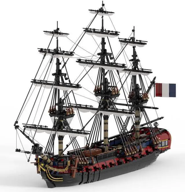 Alt view image 2 of 4 - ZITIANYOUBUILD MOC-144875 28-Gun Frigate Full Rigged Ship with 3 Masts and Interior 6149 Parts