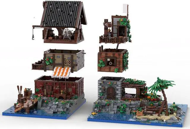 Alt view image 4 of 6 - ZITIANYOUBUILD MOC-126702 Medieval Pirate's Refuge on Island with Interior 8624 Parts