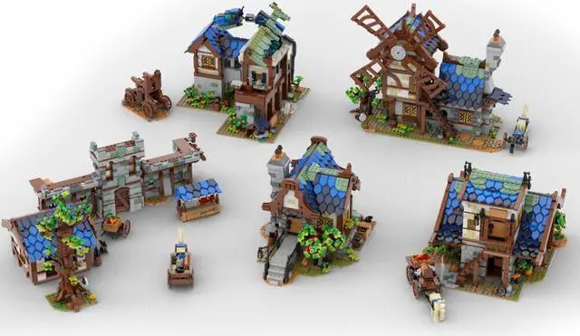 Main image of ZITIANYOUBUILD MOC-80029 Medieval Town, House, Windmill, Market 2164 Parts Choose One of Five