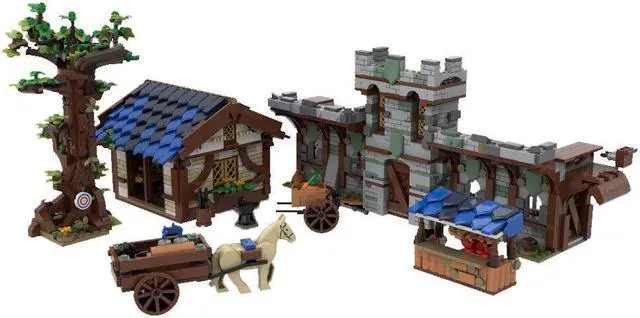 Alt view image 4 of 6 - ZITIANYOUBUILD MOC-80029 Medieval Town, House, Windmill, Market 2164 Parts Choose One of Five