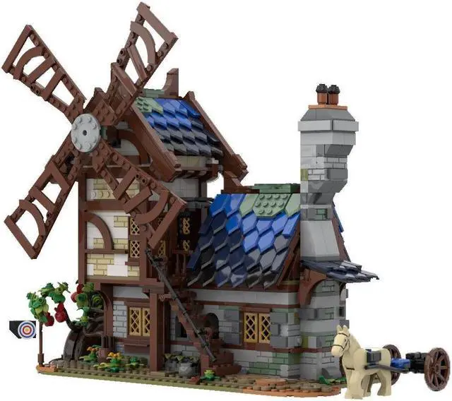 Alt view image 3 of 6 - ZITIANYOUBUILD MOC-80029 Medieval Town, House, Windmill, Market 2164 Parts Choose One of Five