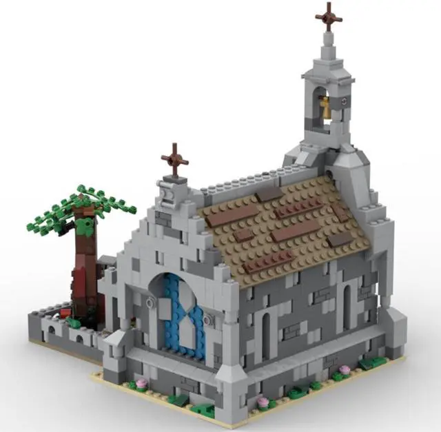 Alt view image 2 of 3 - ZITIANYOUBUILD MOC-155491 Medieval Chapel with Graveyard and Tree Building Toys Set 1006 Parts