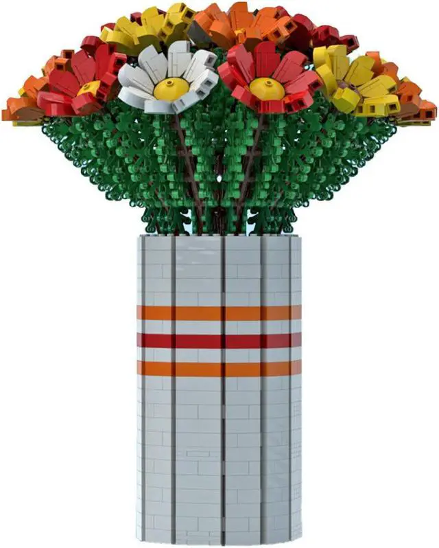 Alt view image 2 of 4 - ZITIANYOUBUILD YOUFOY Bouquet of Colorful Flowers with Vase for Collection 1963 Pieces