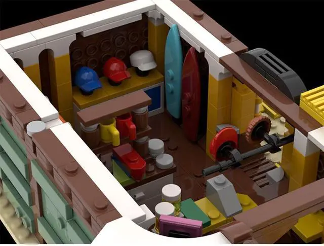 Alt view image 2 of 3 - ZITIANYOUBUILD MOC-111058 Beach Bar and Surf Shop with Barrel Tables and a Palm Tree 932 Parts