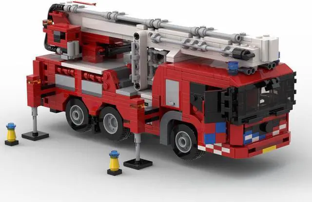 Alt view image 6 of 6 - ZITIANYOUBUILD MOC-55291 Fire Truck Aerial Platform with Elevator and Cabin 864 Parts