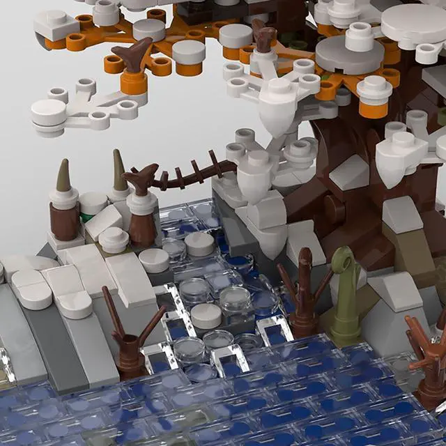 Alt view image 2 of 4 - ZITIANYOUBUILD C4896 Winter Lake and Large Tree with Many Leaves and Many Snow 855 Parts