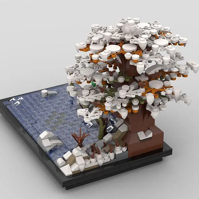 Alt view image 3 of 4 - ZITIANYOUBUILD C4896 Winter Lake and Large Tree with Many Leaves and Many Snow 855 Parts