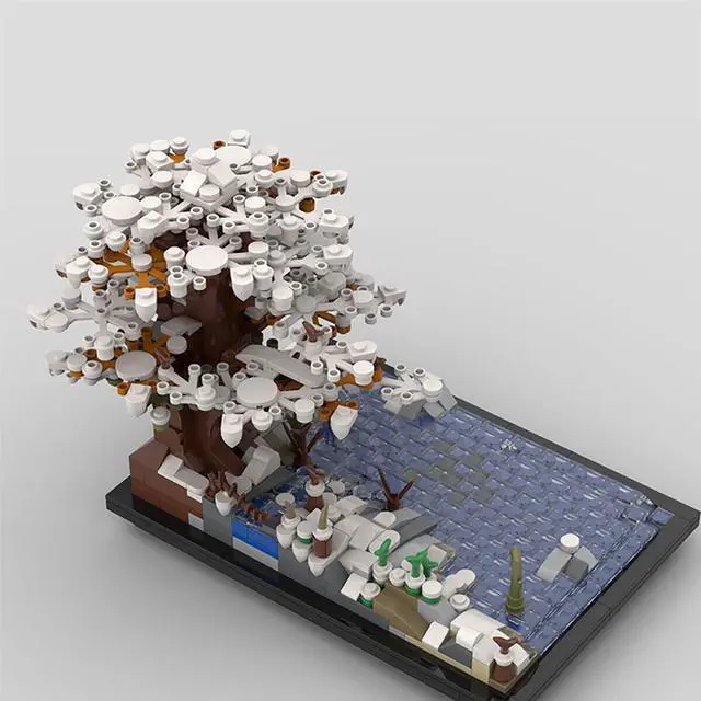 Alt view image 4 of 4 - ZITIANYOUBUILD C4896 Winter Lake and Large Tree with Many Leaves and Many Snow 855 Parts