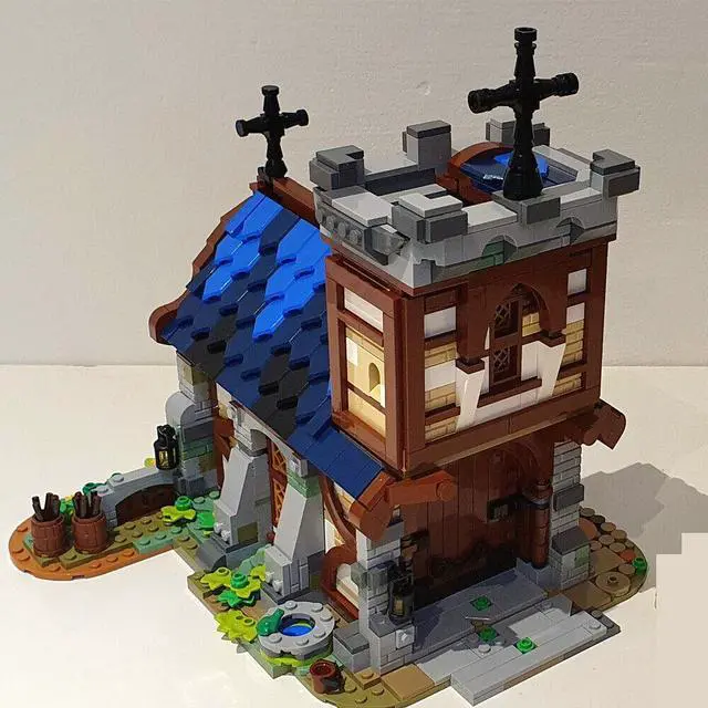Alt view image 2 of 3 - ZITIANYOUBUILD MOC-148387 Medieval Church with Small Garden for Medieval Town 1636 Parts