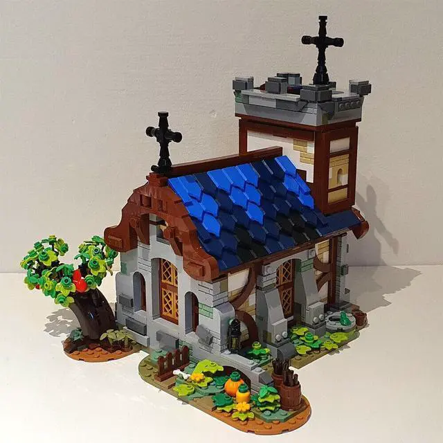 Alt view image 3 of 3 - ZITIANYOUBUILD MOC-148387 Medieval Church with Small Garden for Medieval Town 1636 Parts