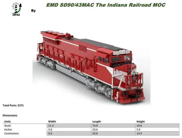 Alt view image 3 of 3 - ZITIANYOUBUILD Custom MOC-126405 EMD SD90/43MAC The Indiana Railroad Train (2263PCS)