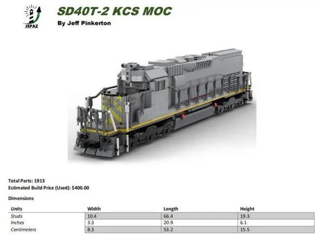 Alt view image 2 of 3 - ZITIANYOUBUILD Custom MOC-112387 Kansas City Southern SD40T-2 Train Model (1899 Parts)