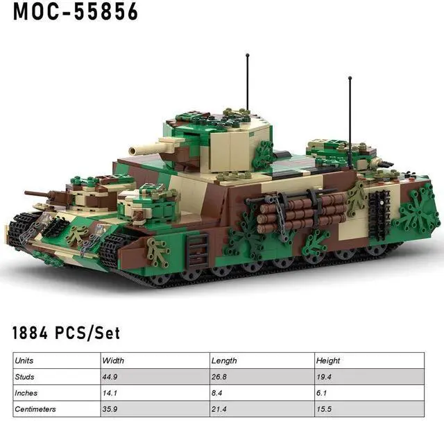 Alt view image 2 of 3 - ZITIANYOUBUILD Custom MOC-55856 1/30 O-I  Super Heavy Tank 1884 Parts Toys Gift for Christmas