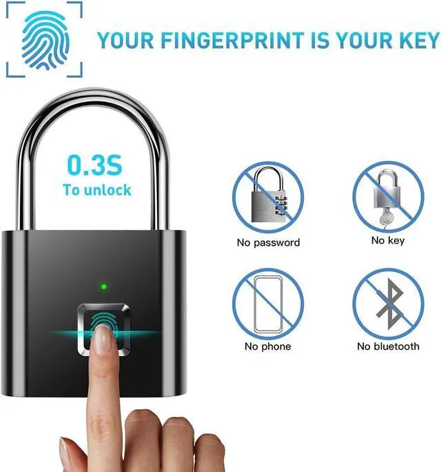 Alt view image 7 of 7 - 1pc Mini Smart Fingerprint Padlock, Waterproof Security Door Lock, Antitheft Keyless USB Rechargeable Lock For Suitcase Luggage Gift For Birthday/Easter/Boy/Girlfriends