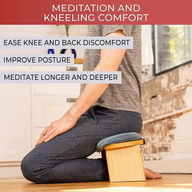 Alt view image 4 of 7 - Yoga Meditation Bench Meditation Kneeling Stool with Foldable Legs Ergonomic Bamboo Seiza Yoga Benches Wooden Meditation Chair for Praying Folding Prayer Kneeler Seat