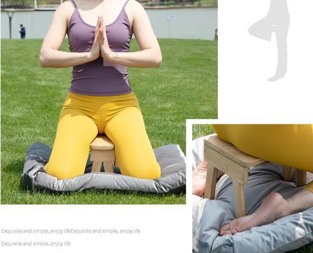 Alt view image 6 of 7 - Yoga Meditation Bench Meditation Kneeling Stool with Foldable Legs Ergonomic Bamboo Seiza Yoga Benches Wooden Meditation Chair for Praying Folding Prayer Kneeler Seat