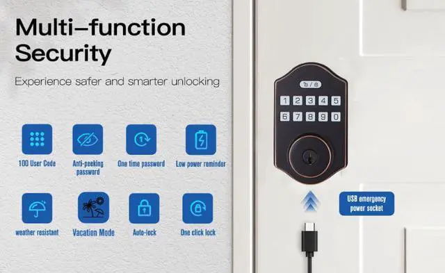Alt view image 5 of 7 - Keyless Entry Door Lock with Keypad - Smart Deadbolt Lock for Front Door with 2 Keys - Auto Lock - Easy Installation