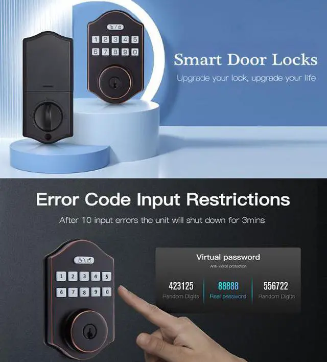 Alt view image 3 of 7 - Keyless Entry Door Lock with Keypad - Smart Deadbolt Lock for Front Door with 2 Keys - Auto Lock - Easy Installation
