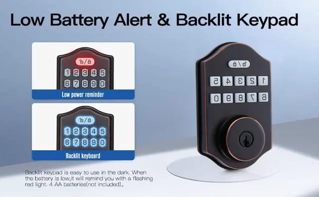 Alt view image 4 of 7 - Keyless Entry Door Lock with Keypad - Smart Deadbolt Lock for Front Door with 2 Keys - Auto Lock - Easy Installation