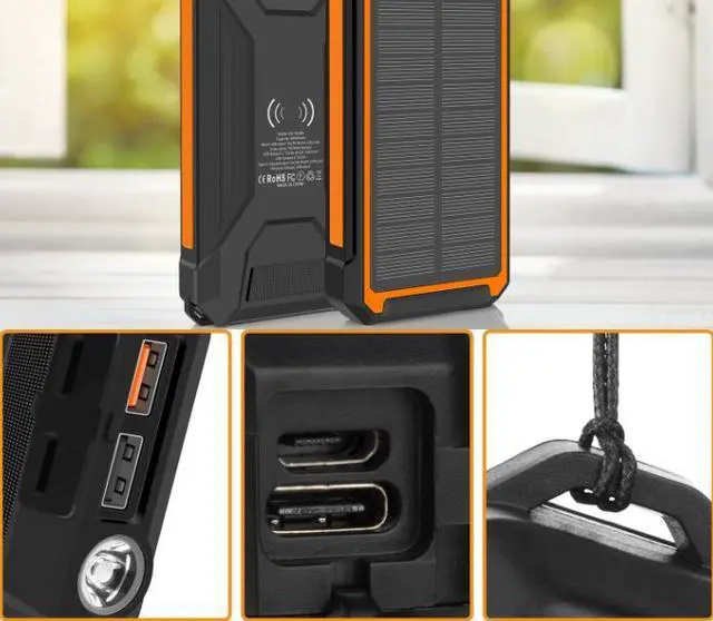 Alt view image 7 of 7 - Solar Charger Power Bank, actual 30000mAh Portable Phone Charger with 1 Type C & 2 USB Ports Built-in Dual LED Flashlight, 18W Fast Charging Waterproof Solar Panel Charger for iPhone, iPad, Samsung