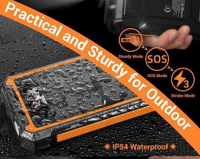 Alt view image 5 of 7 - Solar Charger Power Bank, actual 30000mAh Portable Phone Charger with 1 Type C & 2 USB Ports Built-in Dual LED Flashlight, 18W Fast Charging Waterproof Solar Panel Charger for iPhone, iPad, Samsung