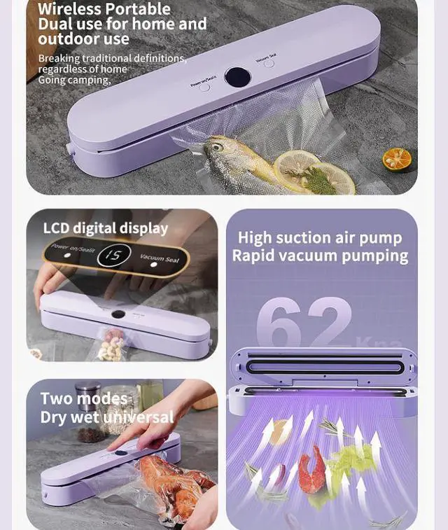 Alt view image 5 of 7 - Wireless charging vacuum sealing machine Food preservation packaging machine Vacuum sealing machine Small plastic sealing machine