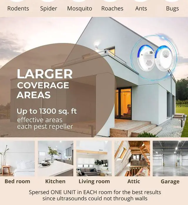 Alt view image 5 of 7 - Ultrasonic Repeller to Repel Mice and Rat Indoor Pest Insect Rodent Mouse Deterrent Repellent Plugin Spider Cockroach Critter Pest Device 6 Pack