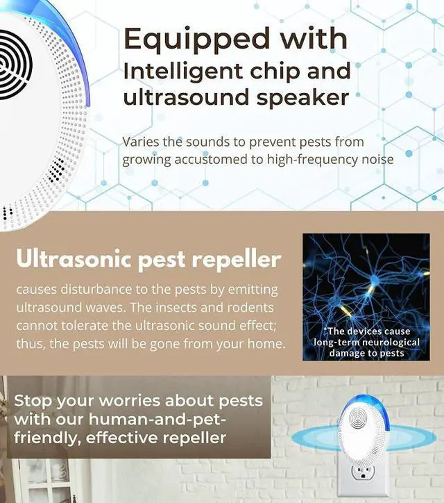 Alt view image 6 of 7 - Ultrasonic Repeller to Repel Mice and Rat Indoor Pest Insect Rodent Mouse Deterrent Repellent Plugin Spider Cockroach Critter Pest Device 6 Pack