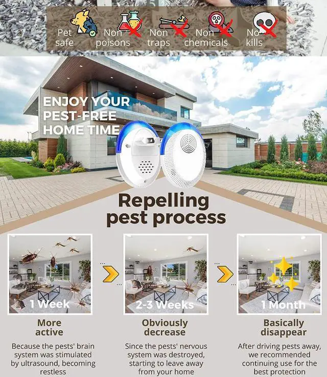 Alt view image 7 of 7 - Ultrasonic Repeller to Repel Mice and Rat Indoor Pest Insect Rodent Mouse Deterrent Repellent Plugin Spider Cockroach Critter Pest Device 6 Pack