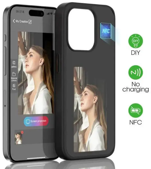 Alt view image 3 of 7 - Smart Ink Screen Projection Phone Case for iPhone,Instantly Displays Photos on The Ink Screen Back Cover.DIY and Customizable Phone Case,Personalize Your Phone