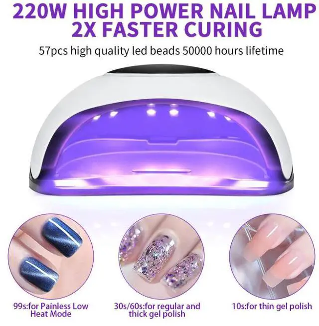 Alt view image 5 of 7 - 220W UV LED Nail Lamp,UV Light for Nails Gel Polish with 57 Lamp Beads 4 Timer Setting & LCD Touch Display Screen, Auto Sensor, Professional Nail Light UV Nail Lamp for Gel Nails