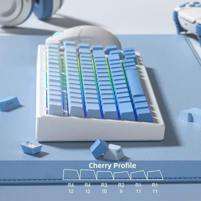 Alt view image 3 of 6 - Womier Blue PBT keycap Set,Shine Through keycap 75 Percent,Double Shot Key caps,Cherry Profile,Gradient Keyboard Cap,Side Printed keycaps for Mechanical Gaming Keyboards(121key,only keycaps)