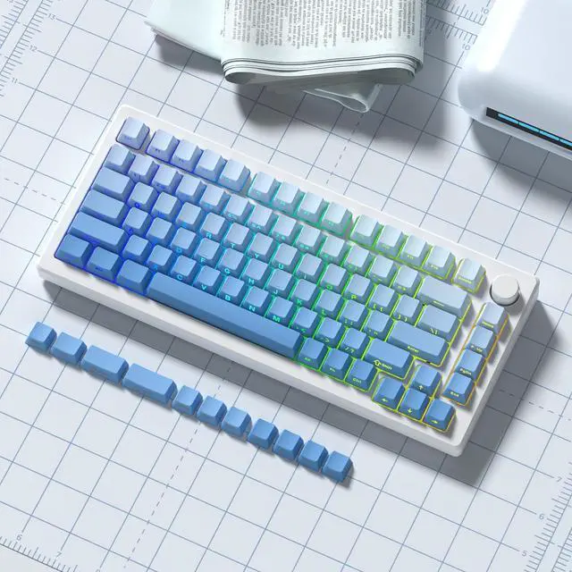 Alt view image 4 of 6 - Womier Blue PBT keycap Set,Shine Through keycap 75 Percent,Double Shot Key caps,Cherry Profile,Gradient Keyboard Cap,Side Printed keycaps for Mechanical Gaming Keyboards(121key,only keycaps)
