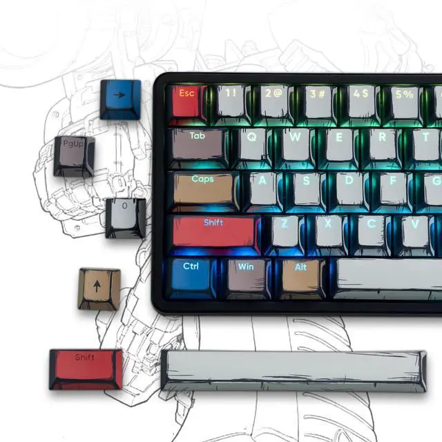 Main image of Womier Retro Anime PBT Keycaps-Cherry Keycaps, Custom Keyboard Key caps 60 65 75 100 Percent, 5 Side Dye Sublimation 141 Keys Set for Cherry Gateron MX Switches Keyboards, White (Shine Through Manga)