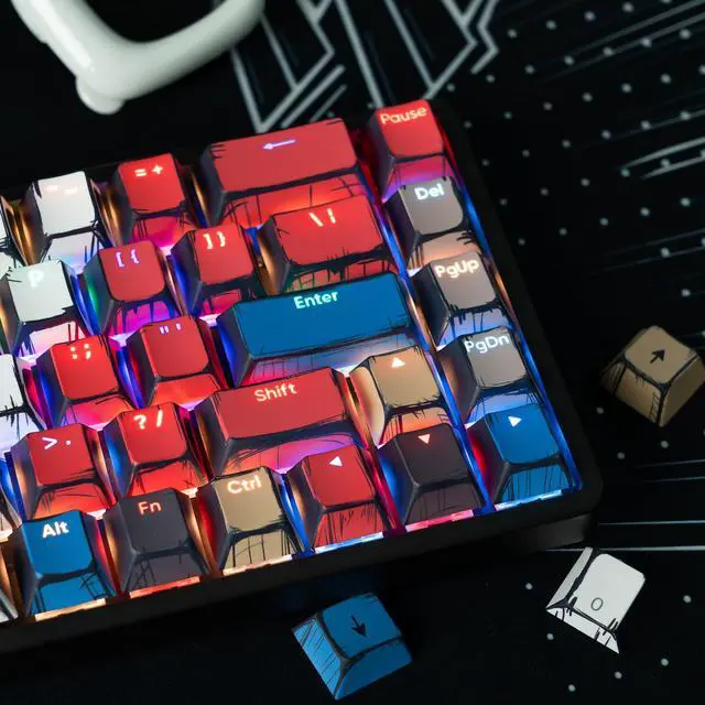 Alt view image 2 of 7 - Womier Retro Anime PBT Keycaps-Cherry Keycaps, Custom Keyboard Key caps 60 65 75 100 Percent, 5 Side Dye Sublimation 141 Keys Set for Cherry Gateron MX Switches Keyboards, White (Shine Through Manga)