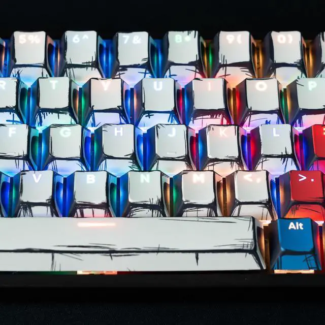 Alt view image 5 of 7 - Womier Retro Anime PBT Keycaps-Cherry Keycaps, Custom Keyboard Key caps 60 65 75 100 Percent, 5 Side Dye Sublimation 141 Keys Set for Cherry Gateron MX Switches Keyboards, White (Shine Through Manga)
