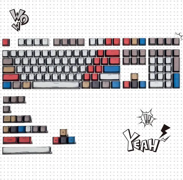 Alt view image 6 of 7 - Womier Retro Anime PBT Keycaps-Cherry Keycaps, Custom Keyboard Key caps 60 65 75 100 Percent, 5 Side Dye Sublimation 141 Keys Set for Cherry Gateron MX Switches Keyboards, White (Shine Through Manga)