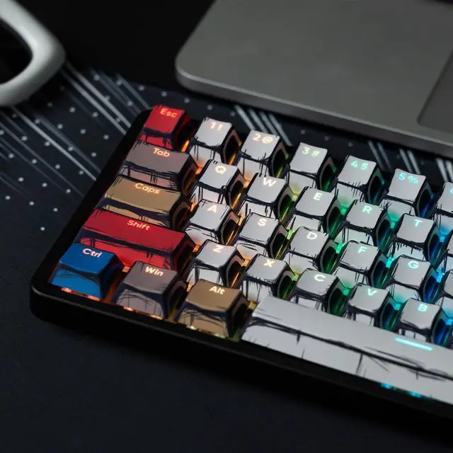Alt view image 7 of 7 - Womier Retro Anime PBT Keycaps-Cherry Keycaps, Custom Keyboard Key caps 60 65 75 100 Percent, 5 Side Dye Sublimation 141 Keys Set for Cherry Gateron MX Switches Keyboards, White (Shine Through Manga)