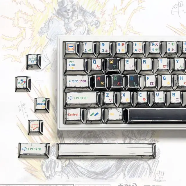 Main image of Womier Retro Anime PBT Keycaps-Cherry Keycaps, Custom Keyboard Key caps 60 65 75 100 Percent, 5 Side Dye Sublimation 141 Keys Set for Cherry Gateron MX Switches Keyboards, White (Classic Game Theme)