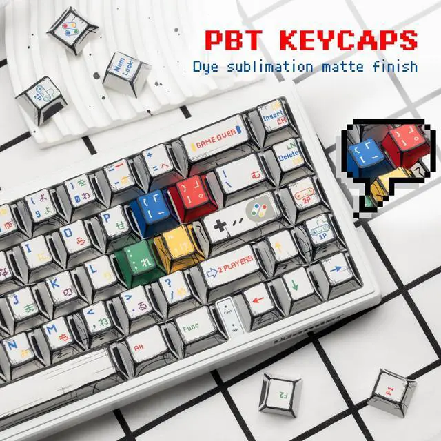 Alt view image 4 of 6 - Womier Retro Anime PBT Keycaps-Cherry Keycaps, Custom Keyboard Key caps 60 65 75 100 Percent, 5 Side Dye Sublimation 141 Keys Set for Cherry Gateron MX Switches Keyboards, White (Classic Game Theme)