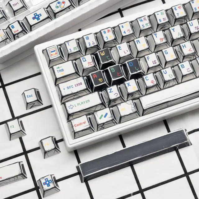 Alt view image 6 of 6 - Womier Retro Anime PBT Keycaps-Cherry Keycaps, Custom Keyboard Key caps 60 65 75 100 Percent, 5 Side Dye Sublimation 141 Keys Set for Cherry Gateron MX Switches Keyboards, White (Classic Game Theme)